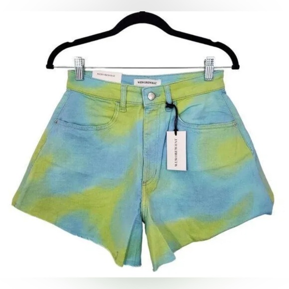 WeWoreWhat High Waist Blue and Green Shorts - Picture 1 of 8